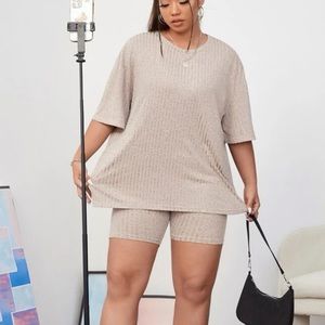 Plus Space Dye Drop Shoulder Tee & Shorts